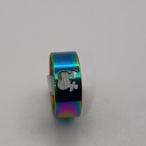 Stainless Steel Metallic Alloy Colorful Cut Out Design Ring Band Size 8.5